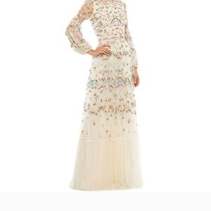 Mac Duggal Floral Embroidered Cream Wedding Dress